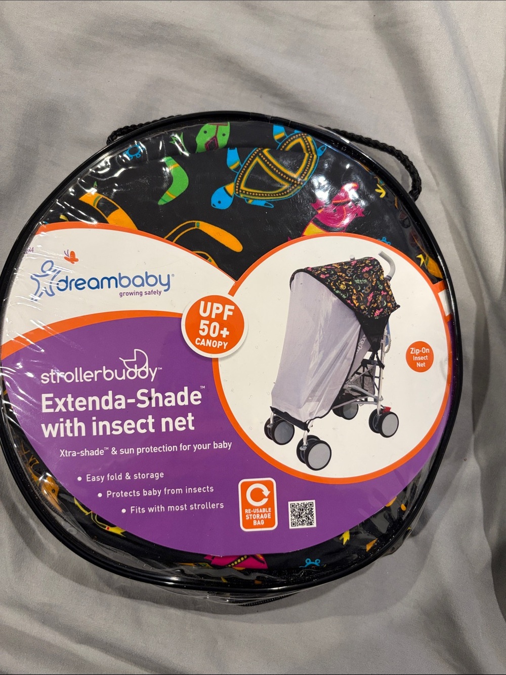 dreambaby Strollerbuddy Extenda-Shade with Insect Net — Black Multicolor